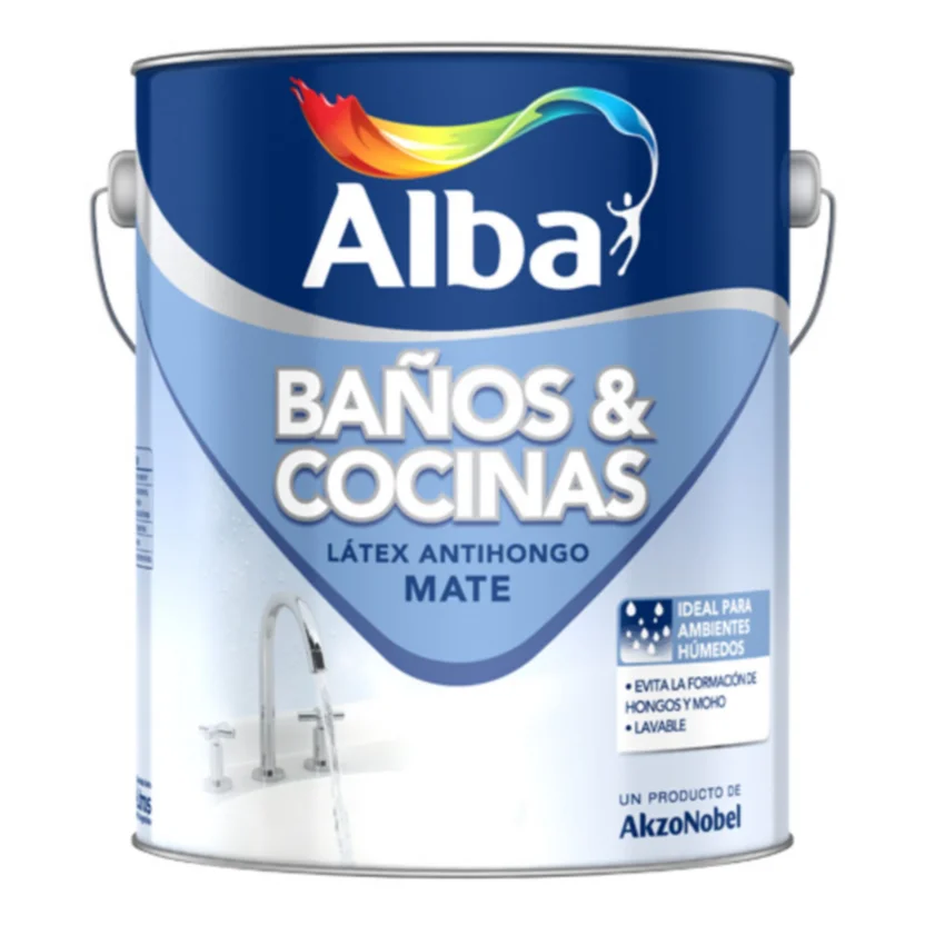 Pintura látex de interior blanco mate lavable para baños y cocinas 4 L